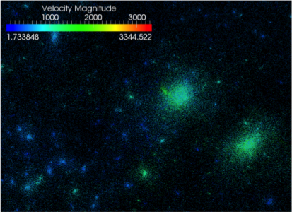 Zoom-in showing the clustering of dark matter, including the effect of massive neutrinos, as simulated on Titan.