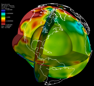 Researchers led by Jeroen Tromp are using Titan to map the speeds of waves generated after earthquakes. This process, known as seismic tomography, provides the team with unprecedented temperature and composition (type of rock) estimates for the Earth’s interior.